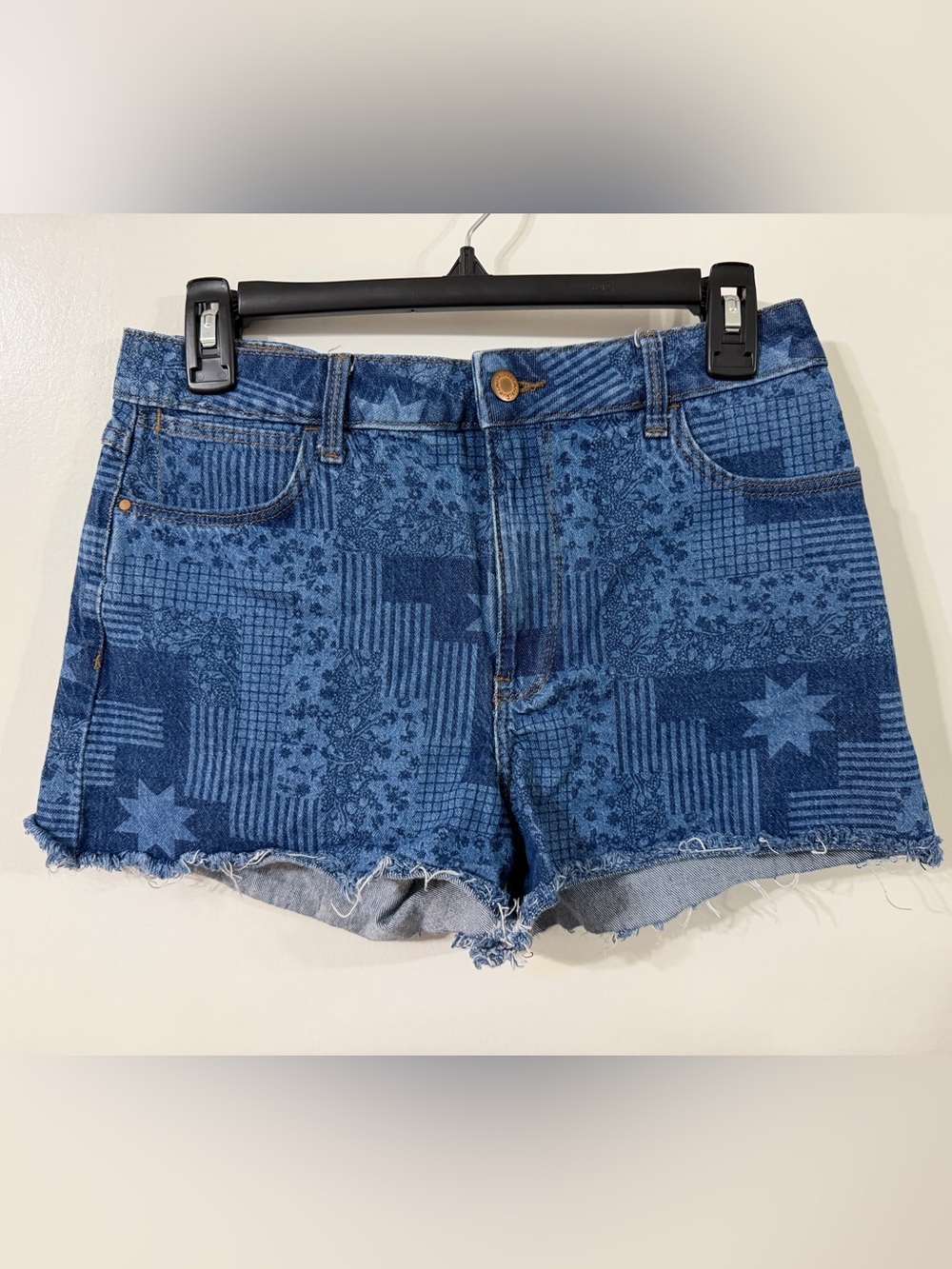 Wrangler Blue Patchwork-Print Denim Cutoff Shorts